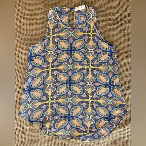 Renee C. Tank Top, Size S, Keyhole Button Neck, Slit Tail, Multicolored - Picture 1 of 6